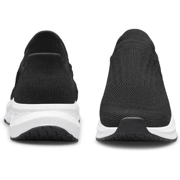 Women Black-White Slip On Walking Flat Lightweight Breathable Casual Sneakers - Picture 2 of 7
